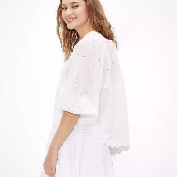 🦄 AE Tiered Smocked Mini Skirt White - Picture 4 of 5